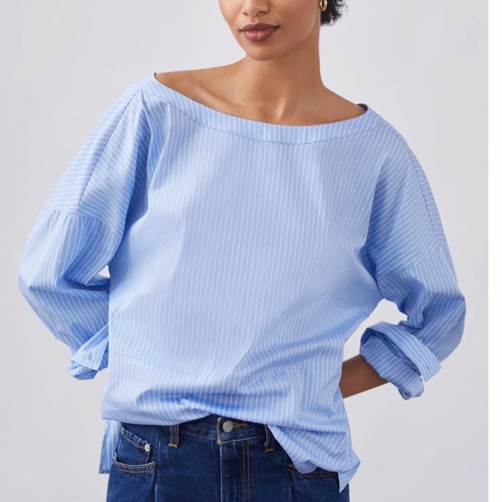 Anthropologie X Harshman Blue Striped Blouse - Picture 4 of 6